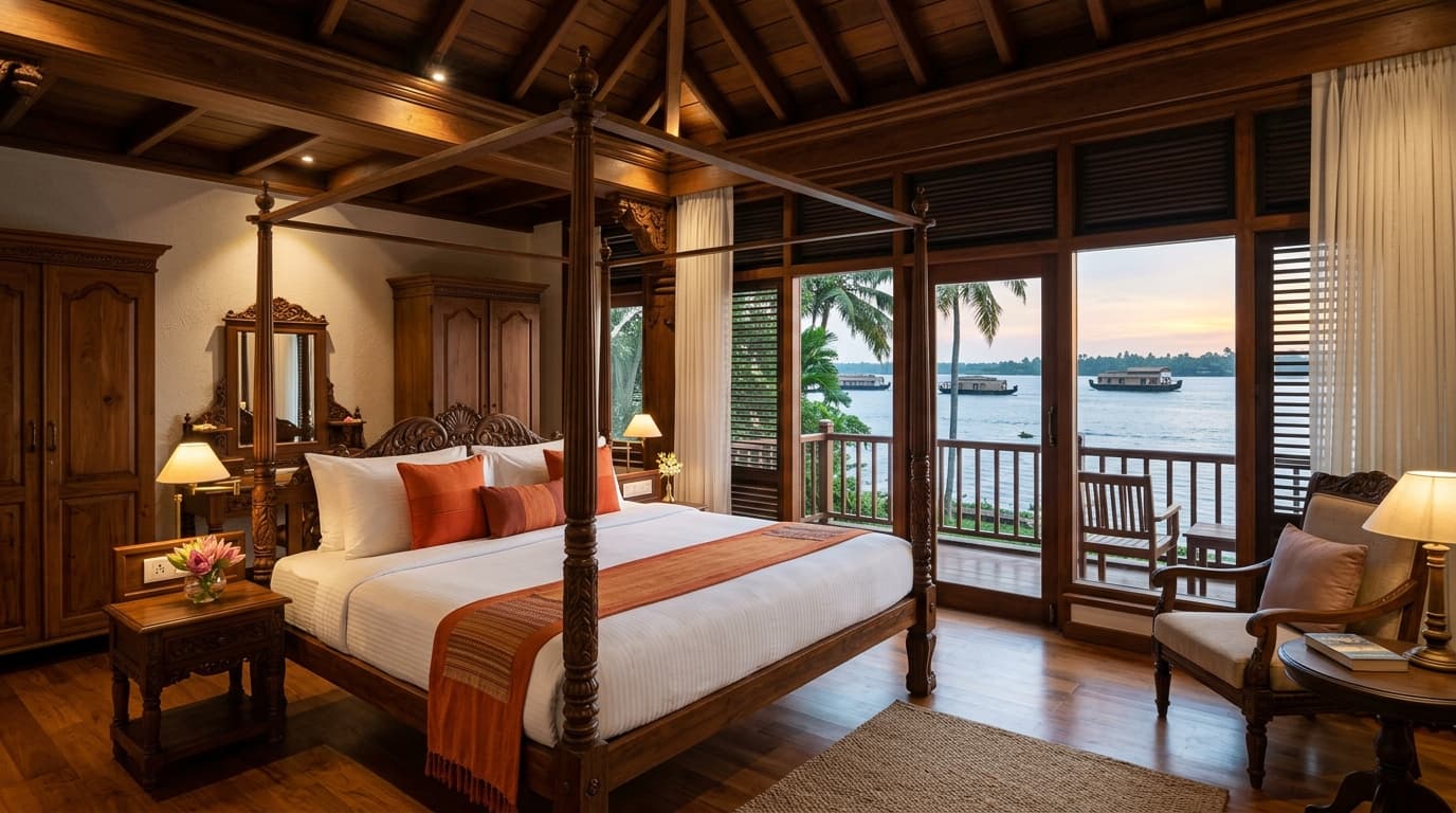 Heritage lake view bedroom with direct Punnamada Lake view - Zen Homestay