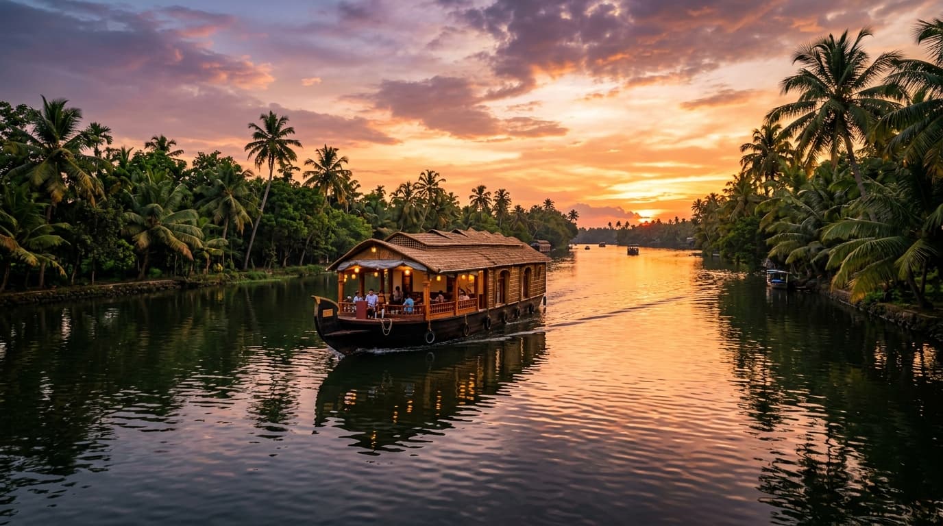 Punnamada Lake Alleppey backwaters at sunrise